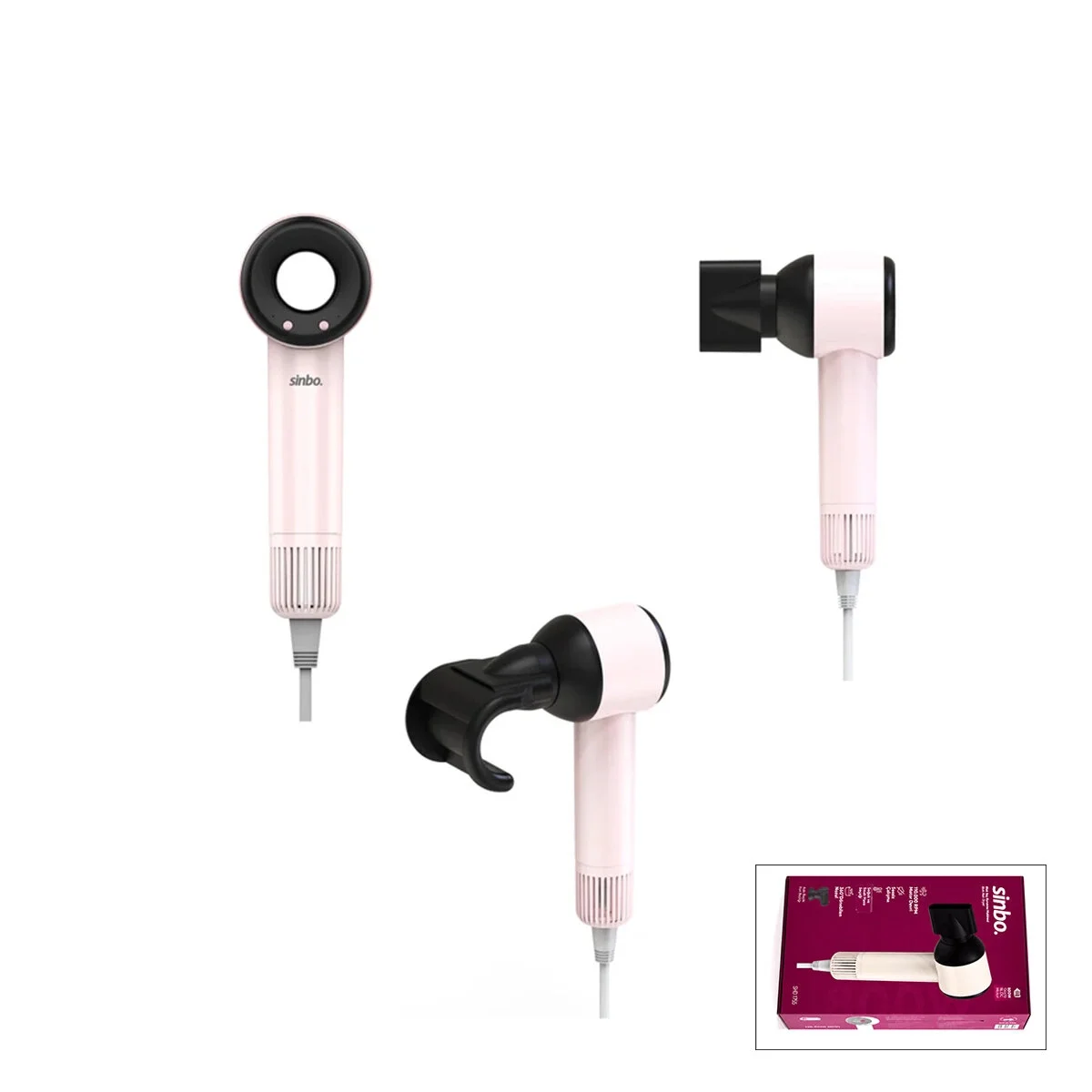 Sinbo Saç Kurutma Makinesi - Pembe Renk - 3 Kademeli Hız ve Sıcaklık