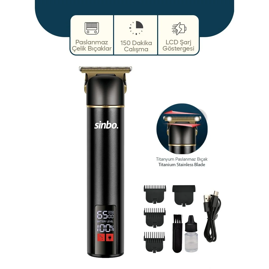 Sinbo Saç Sakal Tıraş Makinesi - Alüminyum Alaşımlı Gövde - USB Ş