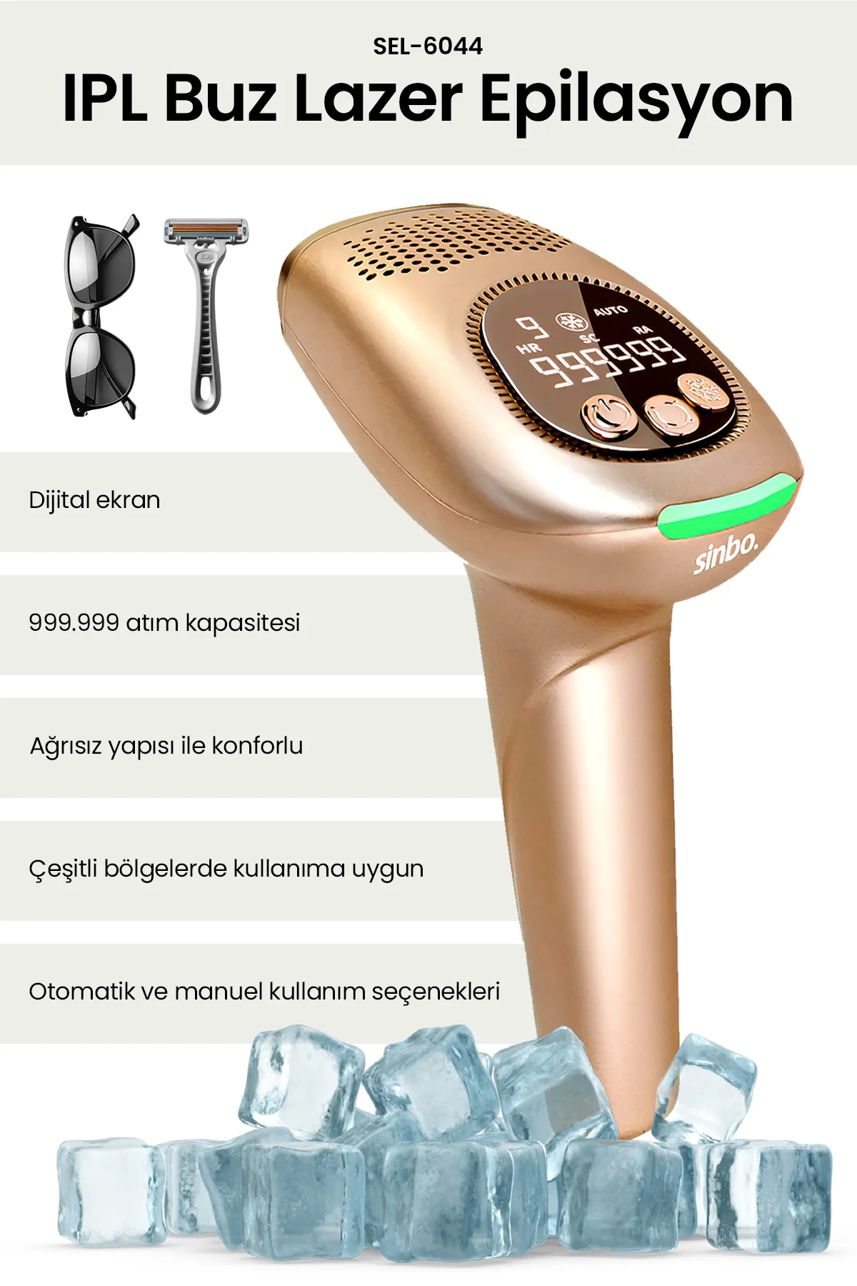 Sinbo SEL - 6044 Lazer Epilatör Gold Fiyatı, Yorumları ve Özellikleri