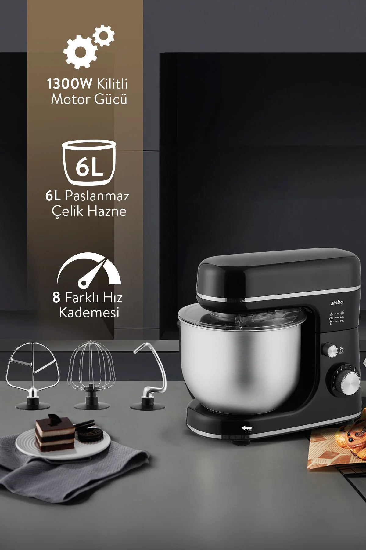 Sinbo SMX-2769 Siyah Stand Mikser 1300W 6Lt