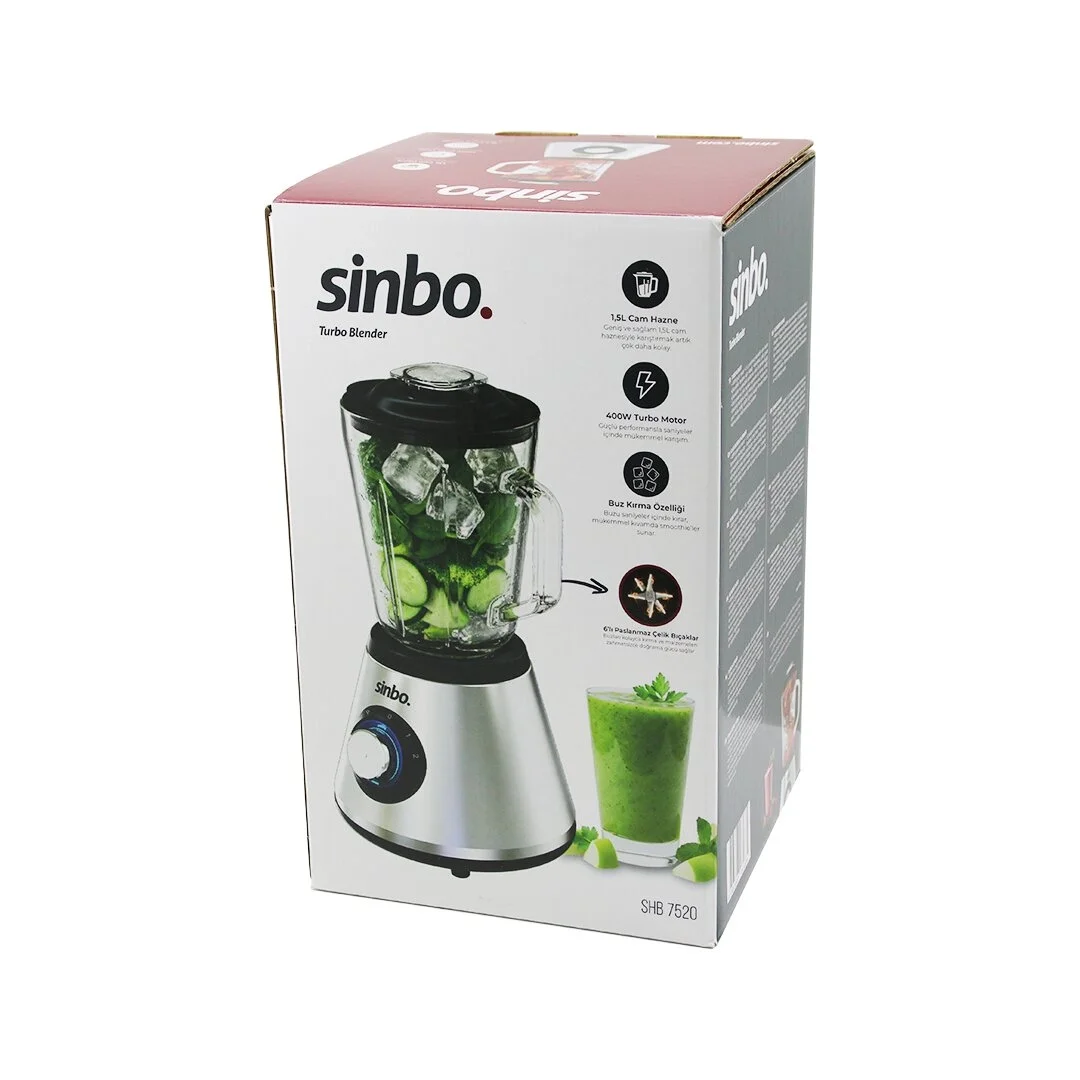 Sinbo Turbo Doğrayıcı Blender - Buz Kırıcı - 1.5 Litre Cam Hazne