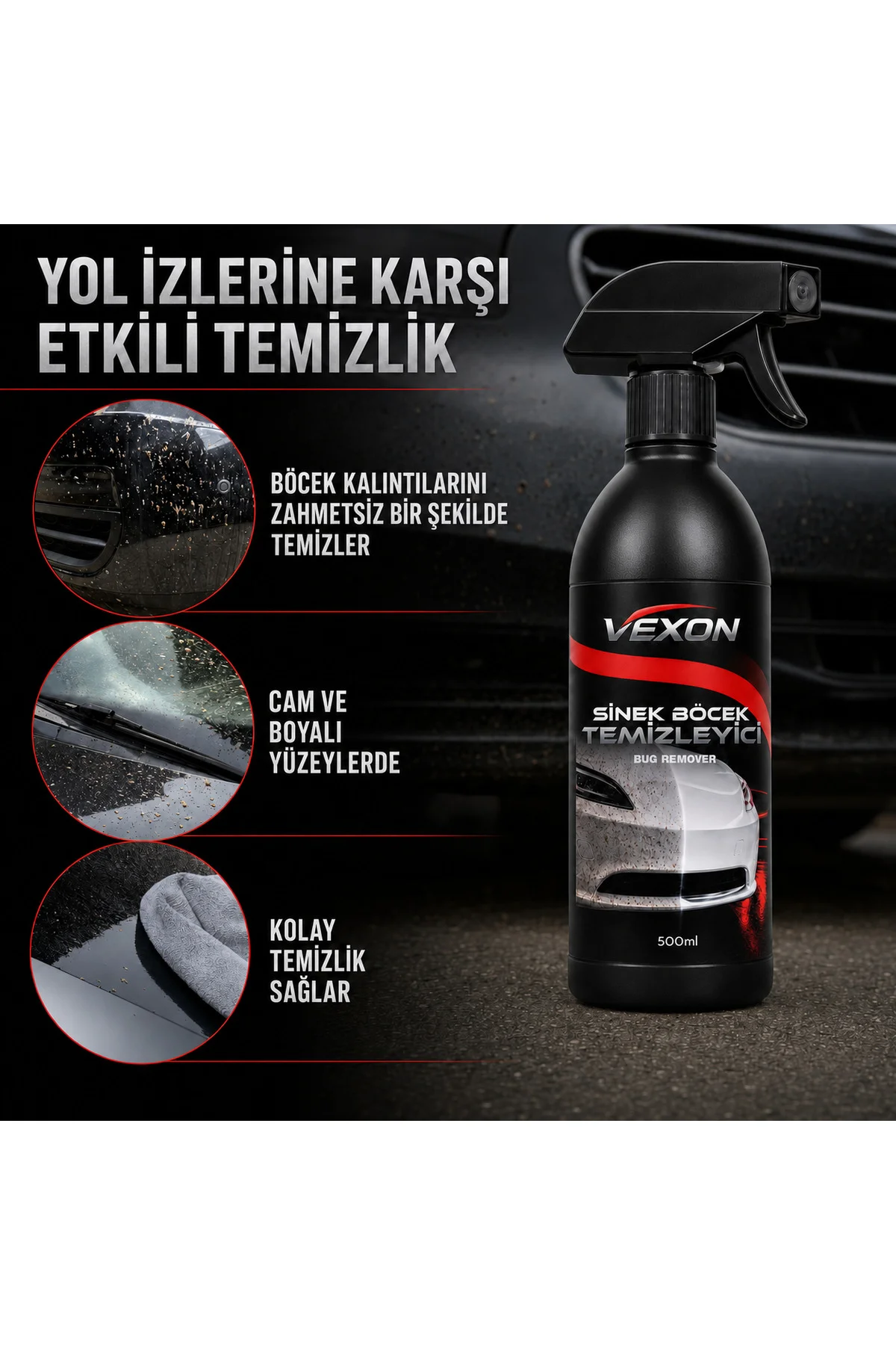 Sinek Böcek Temizleyici 500 ml – Araç Camı ve Boya Yüzeyleri İçin Böcek Kalıntısı Temizleme Spreyi