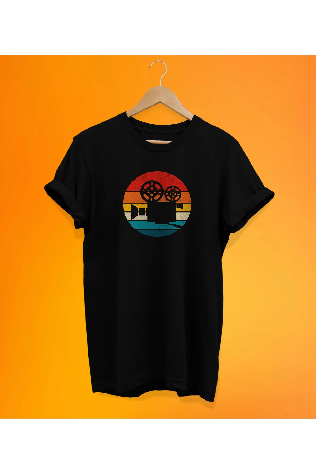 Sinema Baskılı Siyah, %100 Pamuk Basic (Normal Beden) T-Shirt