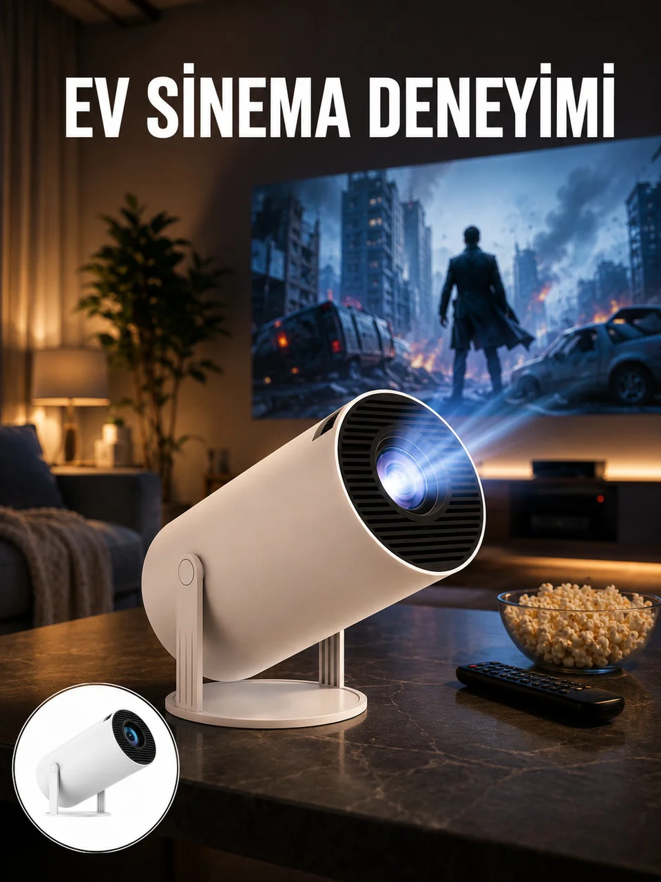 Sinema Projektörü Android Hdmı Usb Wifi Ses Çıkışlı Ayaklı Projeksiyon Taşınabilir Yeni Nesil - Lisinya