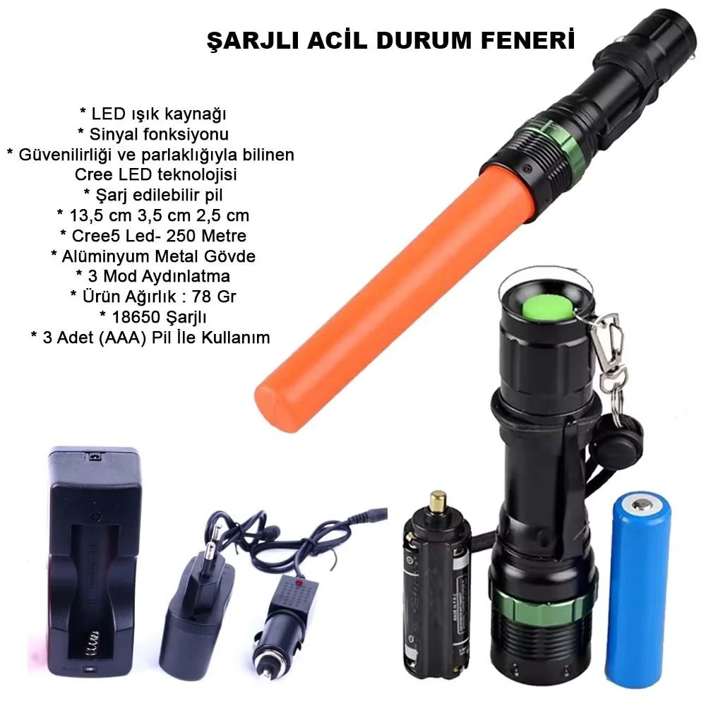 Sinyalli Acil Durum El Feneri Cree5 Wt-262 - 250m Menzilli Şarj Edilebilir El Feneri Fiyatı, Yorumları ve Özellikleri