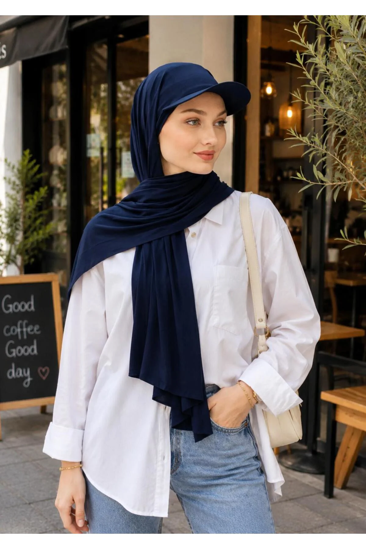 Siperli Sandy Şal, Hazır Pratik Tesettür Şal, Şapkalı Şal