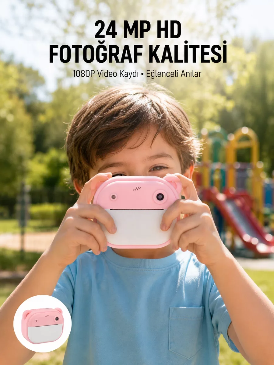 Şipşak Kamera 24MP HD Çift Lensli: 32GB Hafızalı Anında Baskılı Fotoğraf Makinesi