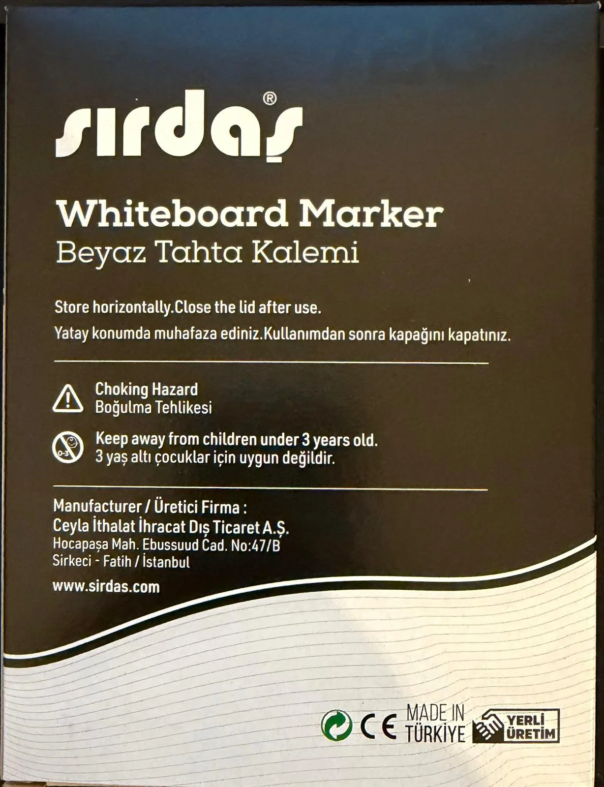 Sırdaş Beyaz Tahta Kalemi 12'li Paket Siyah 720