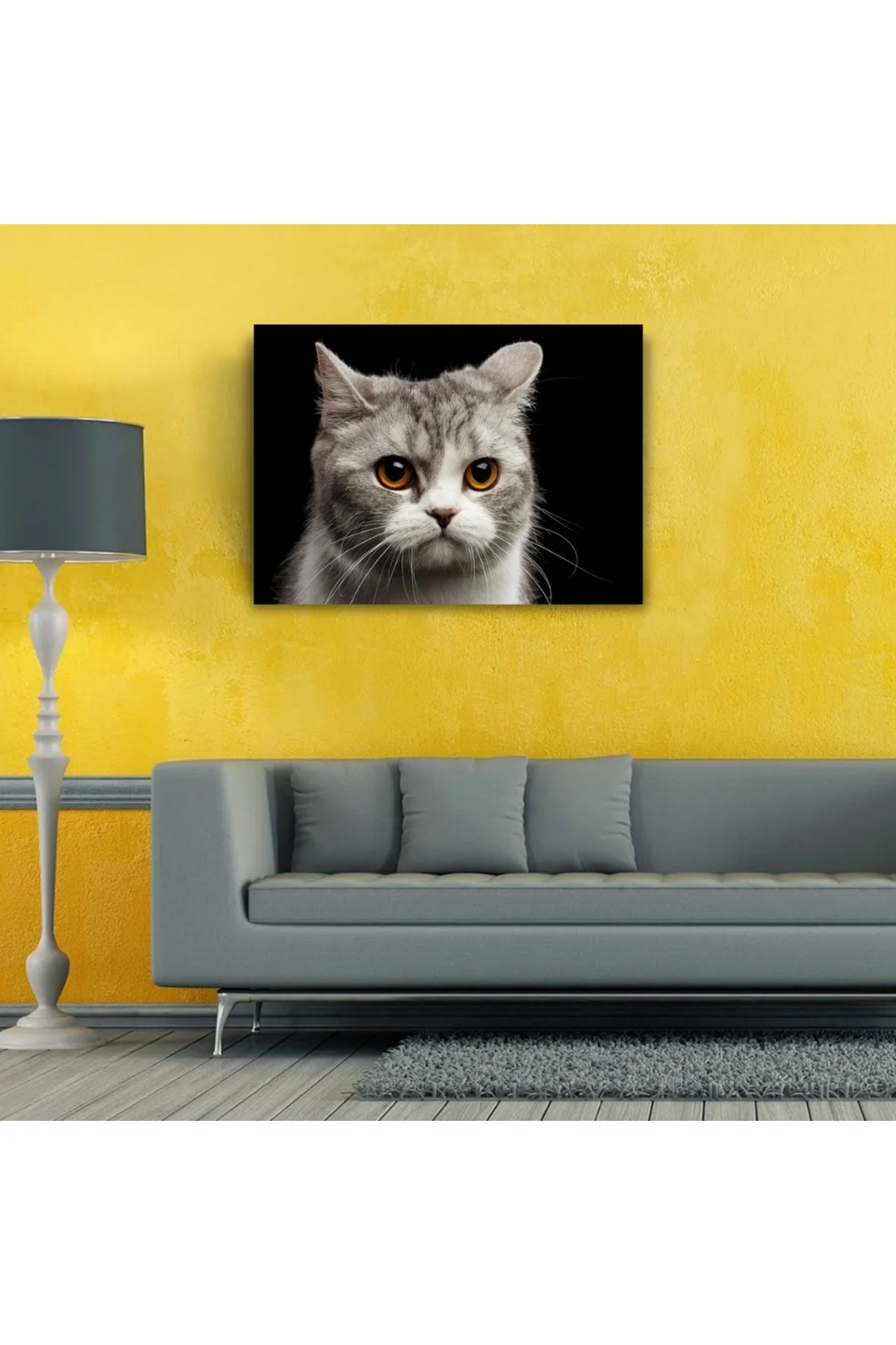 Şirin Gri Kedi Kanvas Tablo 50 x 70