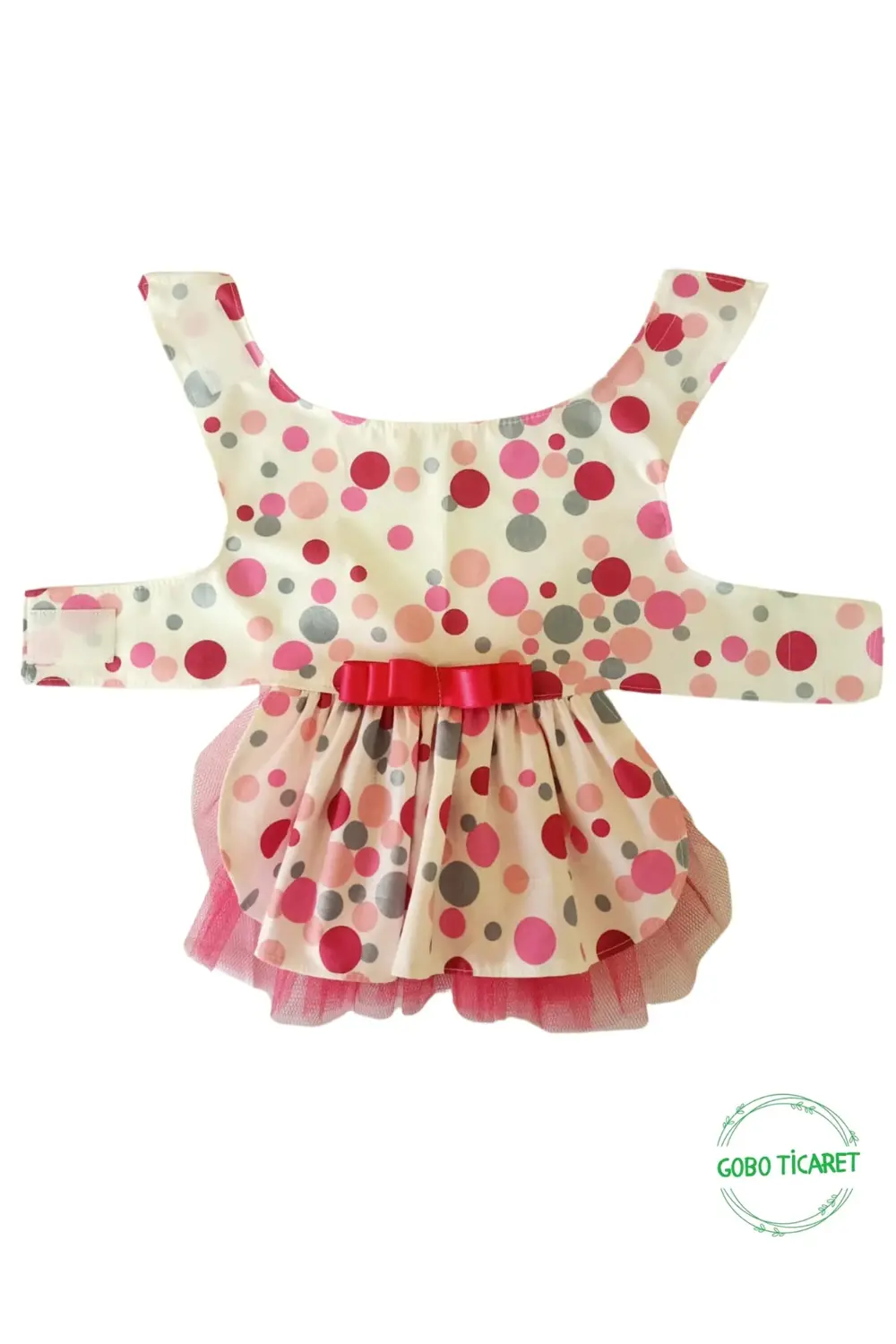 Şirin Puantiyeli Beyaz Kedi Köpek Kıyafeti Elbisesi Fuşya Fiyonkl