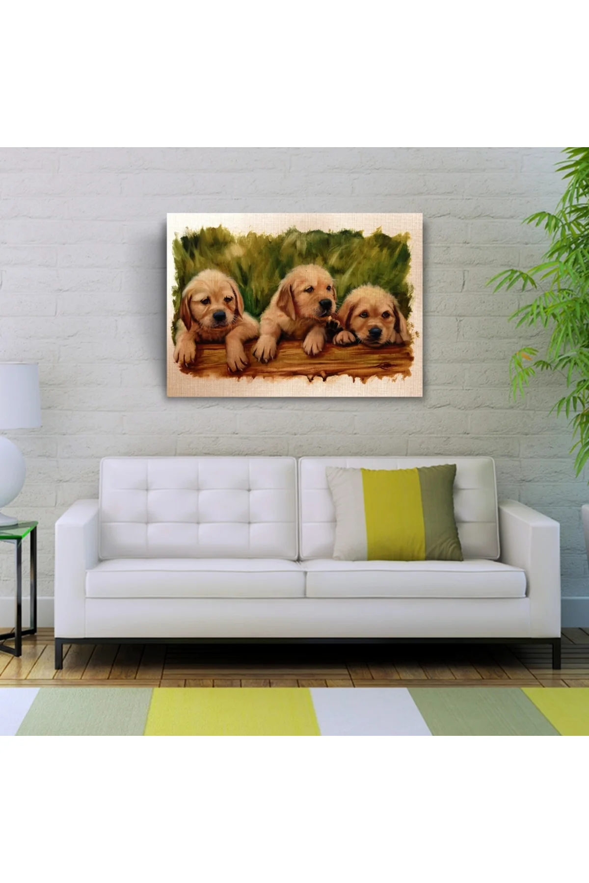 Şirin Yavru Köpekler Yağlıboya Kanvas Tablo 50 x 70