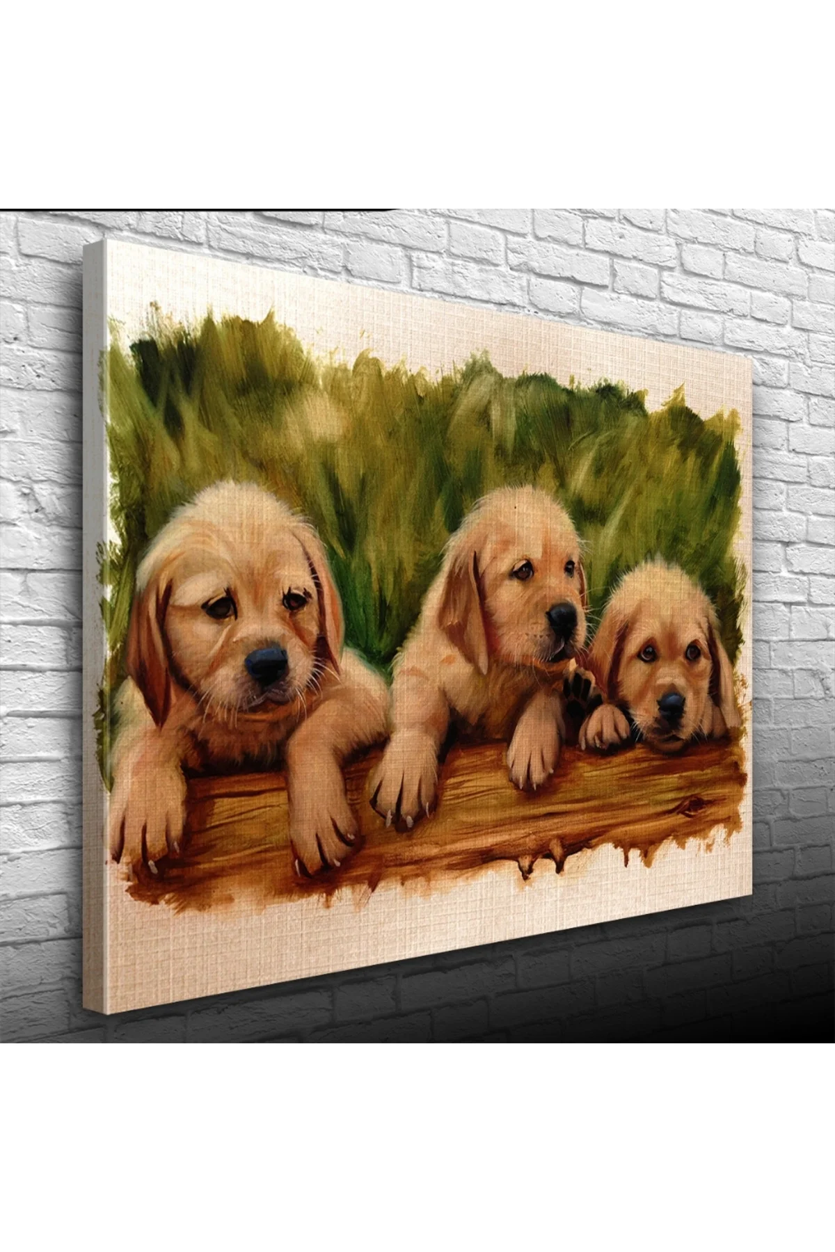 Şirin Yavru Köpekler Yağlıboya Kanvas Tablo 50 x 70