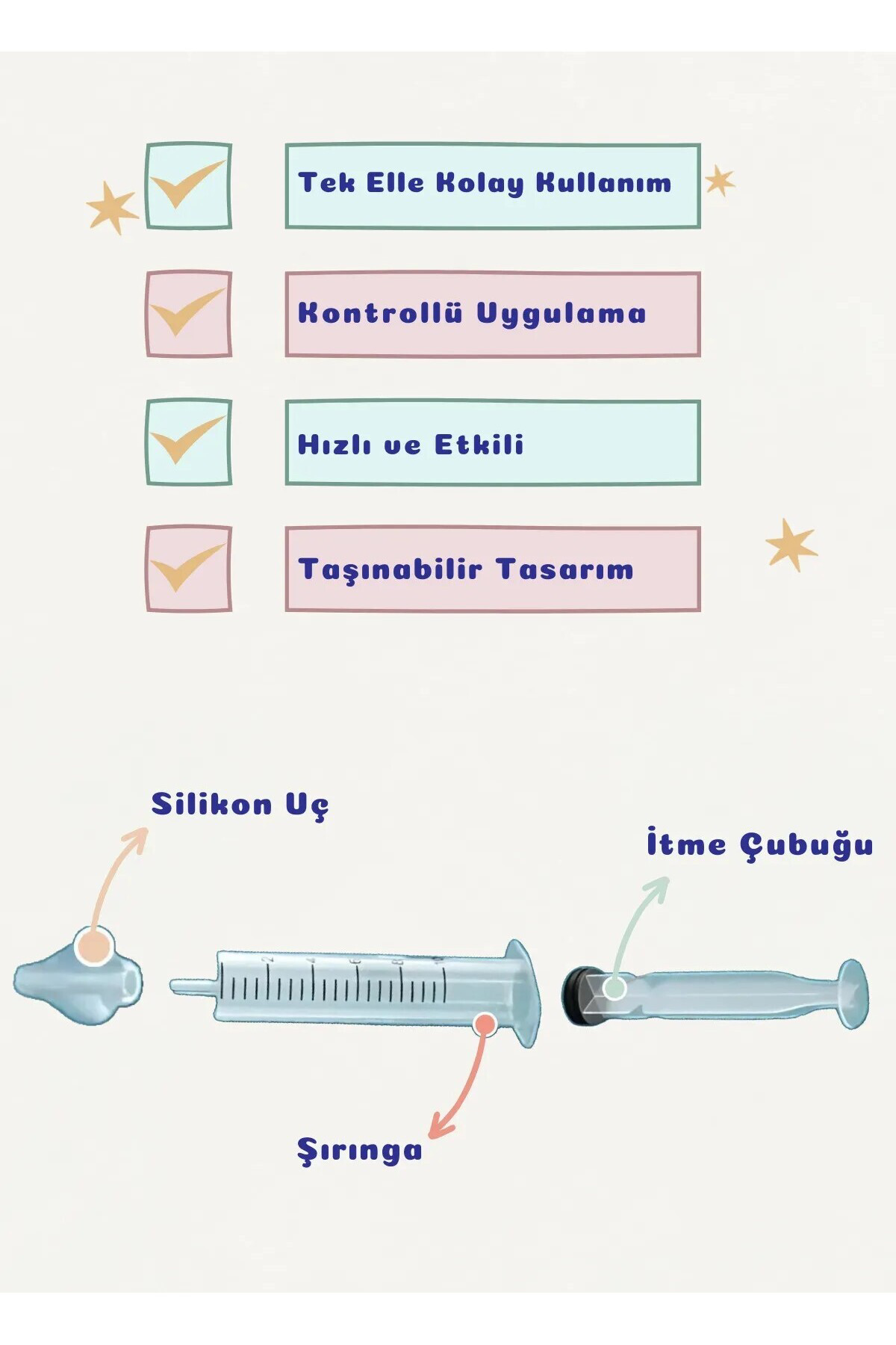 Şırıngalı Burun Aspiratörü Bebek Burun Temizleme Aparatı Şırınga 