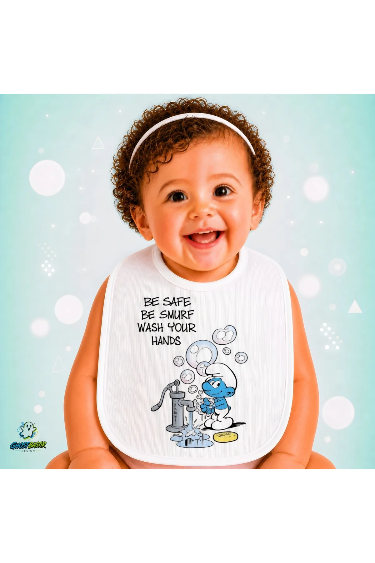 Şirinler Keten Bebek Mama Önlüğü – Yumuşak, Emici, Yıkanabilir, Özel Tasarım P189