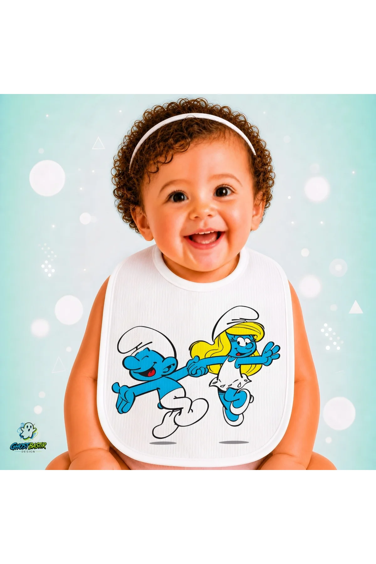 Şirinler Keten Bebek Mama Önlüğü – Yumuşak, Emici, Yıkanabilir, Özel Tasarım P190