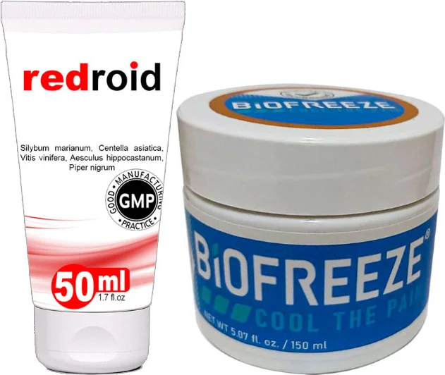 Sırt Bel Diz Dirsek Ağrılarına Karşı Teskin Edici Krem Seti - Redroid ile Uyumlu 50 ml + Biofreeze Paincream ile Uyumlu 150 ml