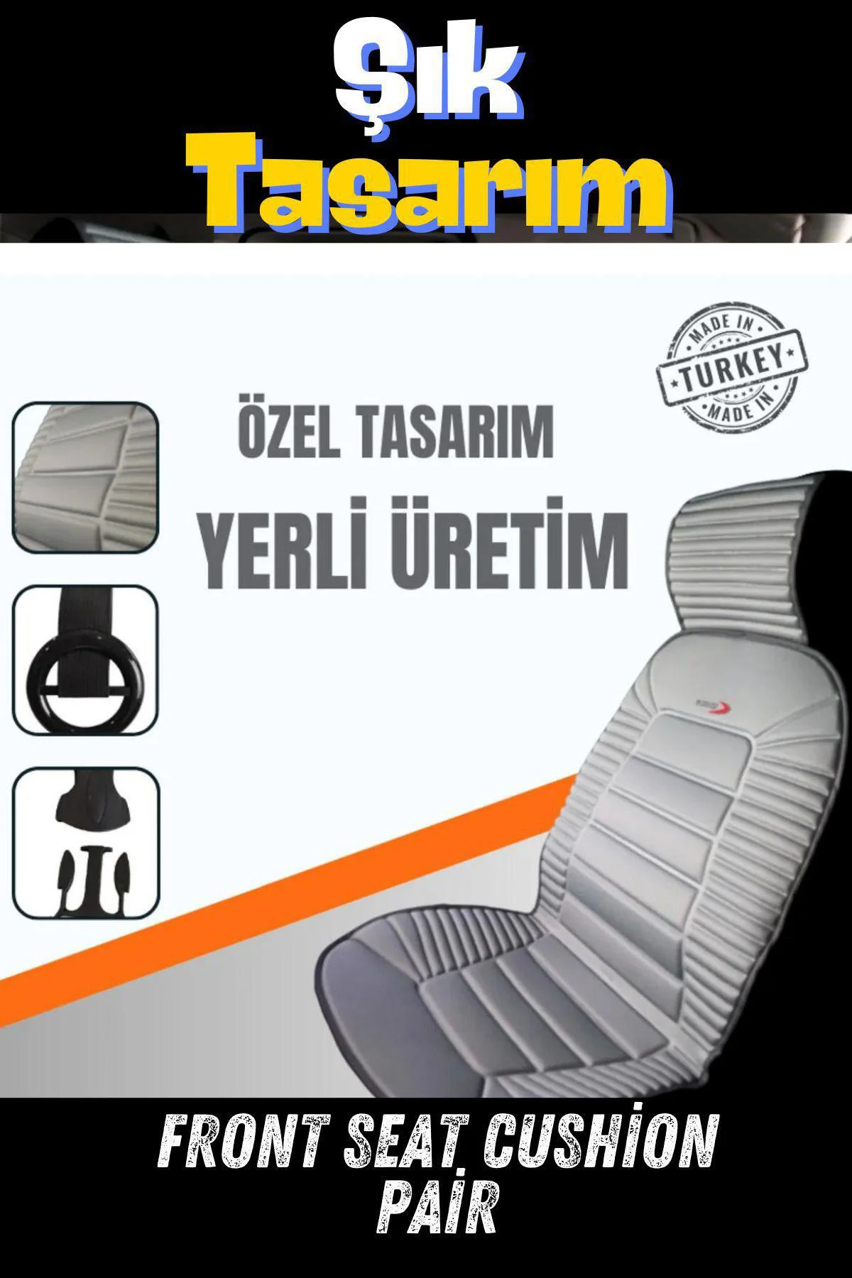 Sırt Dayamalı Araba Koltuk Minderi Ön İkili Set Gri