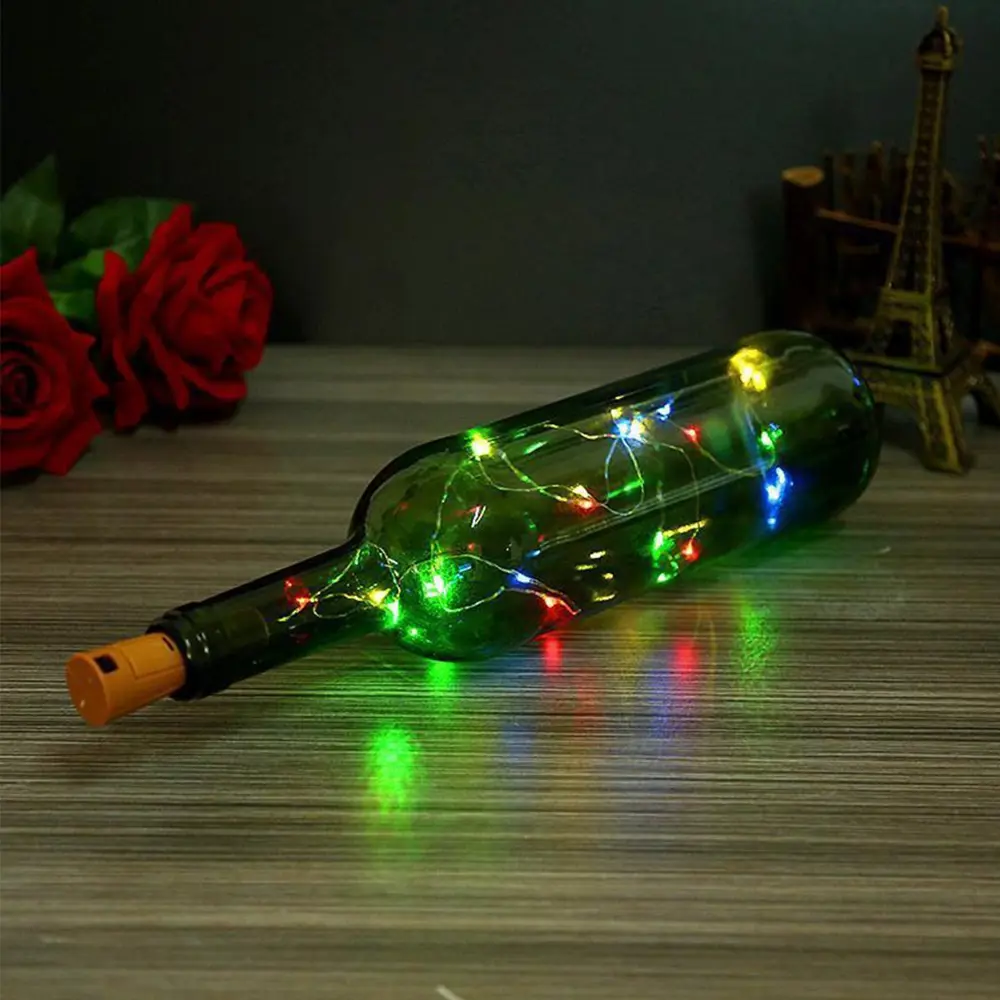 Şişe Mantar Tıpa Şeklinde 2 Metre İnce Tel Pilli RGB Peri Led (47