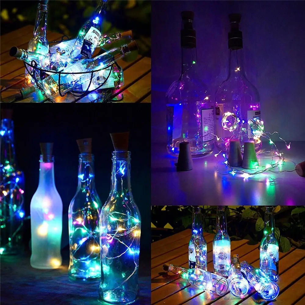 Şişe Mantar Tıpa Şeklinde 2 Metre İnce Tel Pilli RGB Peri Led (47