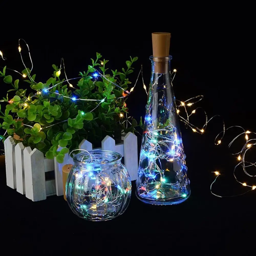 Şişe Mantar Tıpa Şeklinde 2 Metre İnce Tel Pilli RGB Peri Led (47