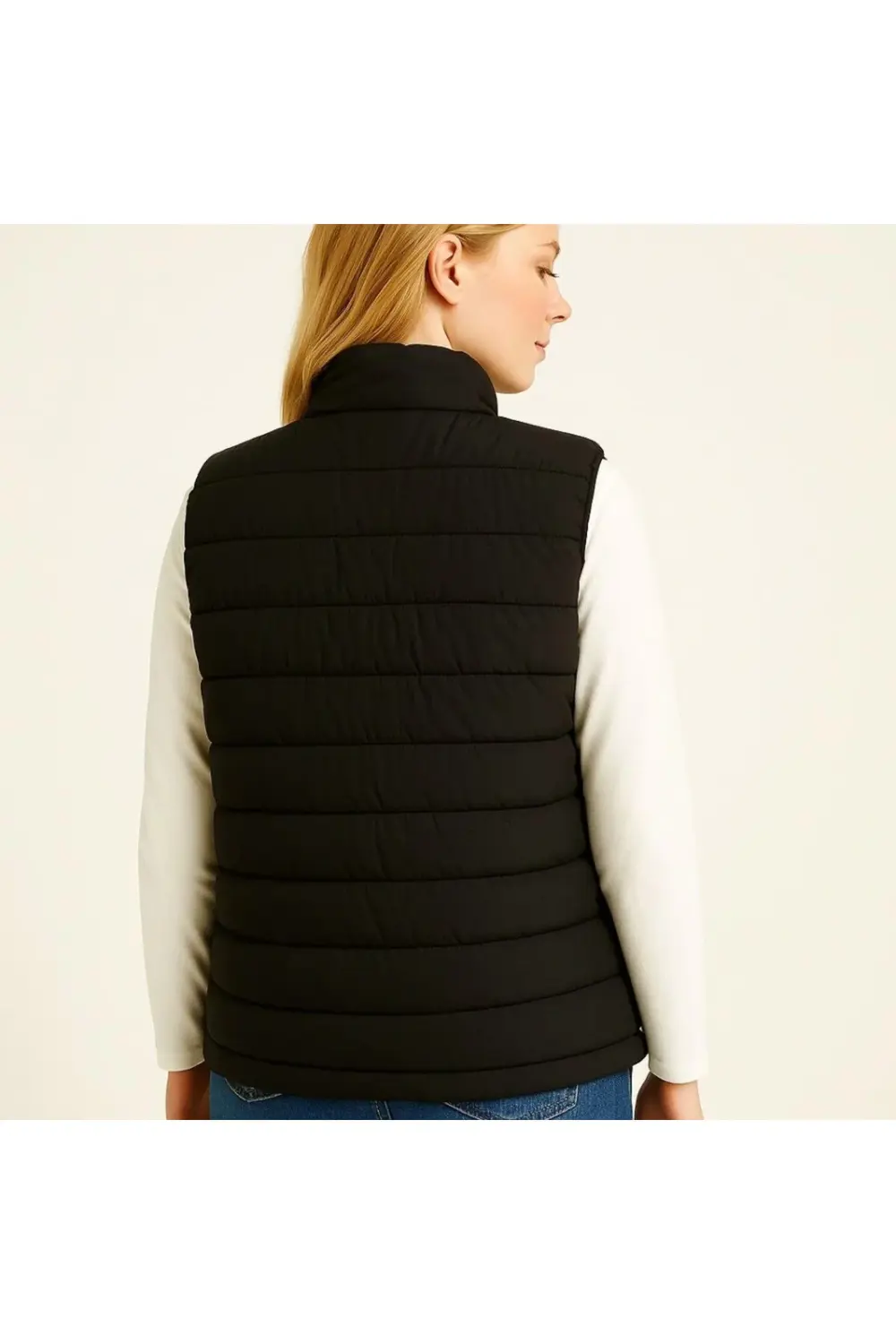 Şişme Fermuarlı Yelek Su Itici Kapitone Astarlı Kumaş Cepli Hafif