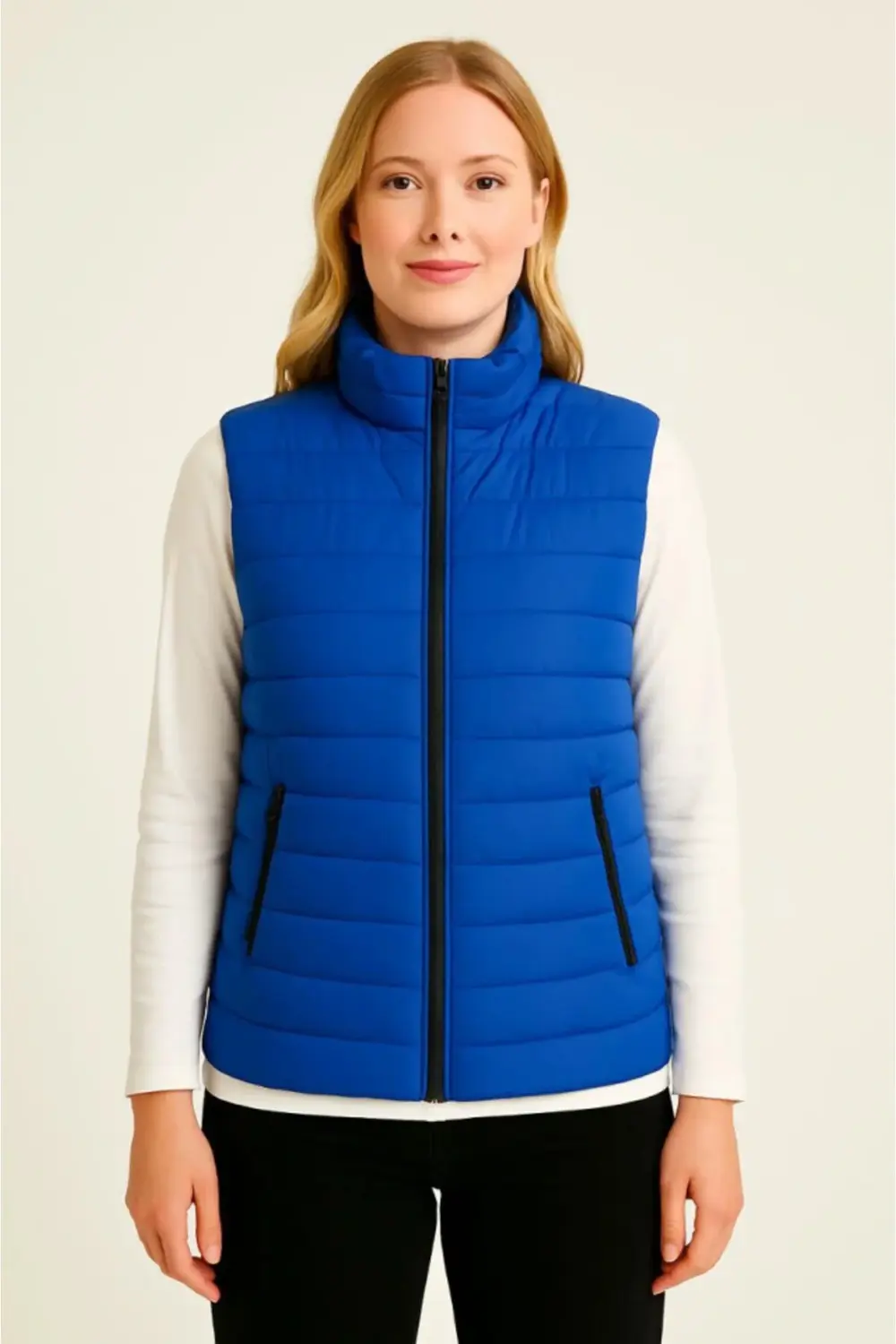 Şişme Fermuarlı Yelek Su Itici Kapitone Astarlı Kumaş Cepli Hafif