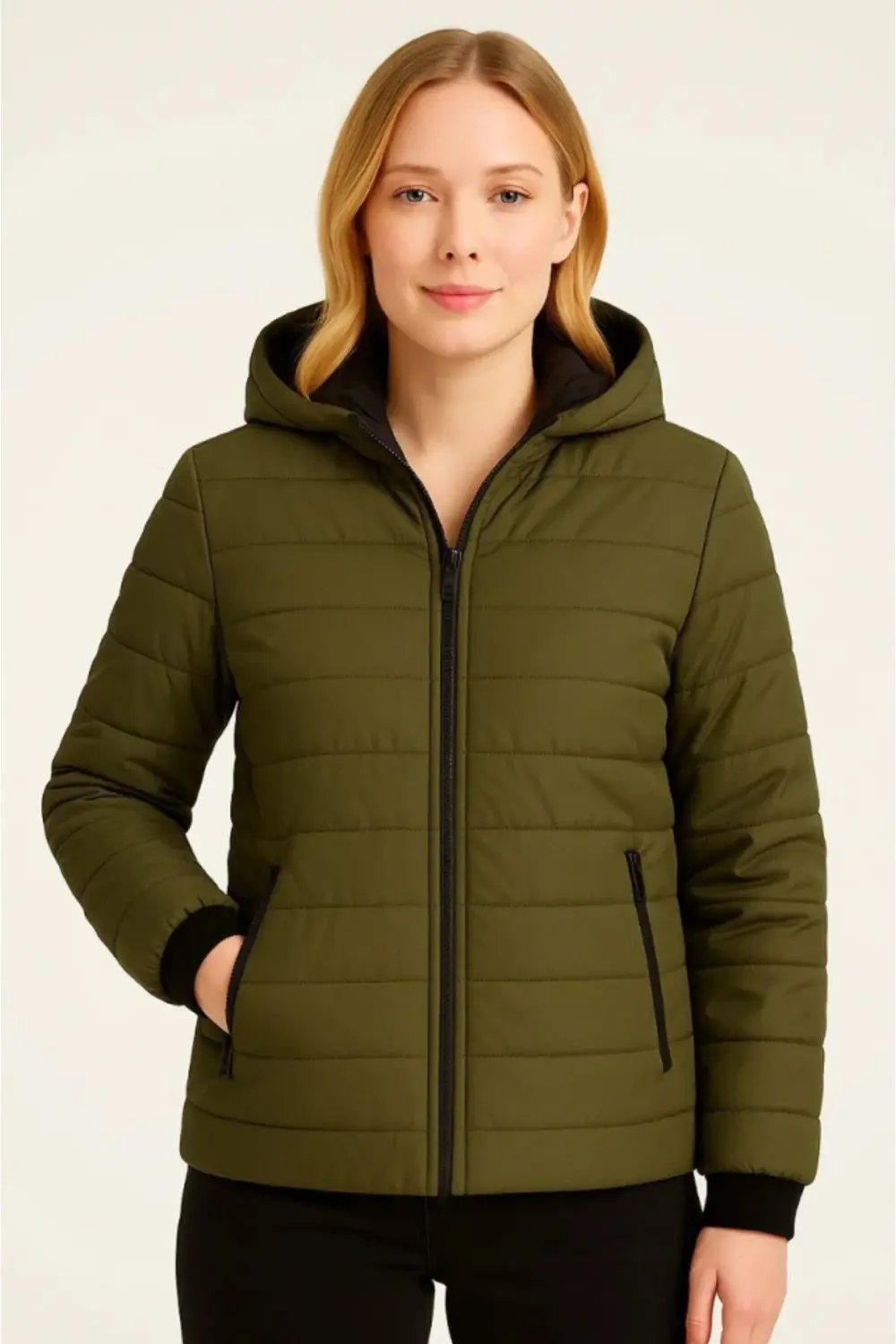 Şişme Kapüşonlu Fermuarlı Mont Su Itici Kapitone Astarlı Kumaş Ce