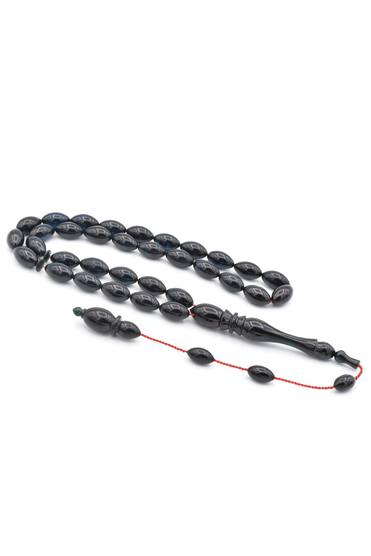 Sistemli Usta Yapımı Kalem Işi Imameli Koyu Lacivert Sıkma Kehribar Tesbih