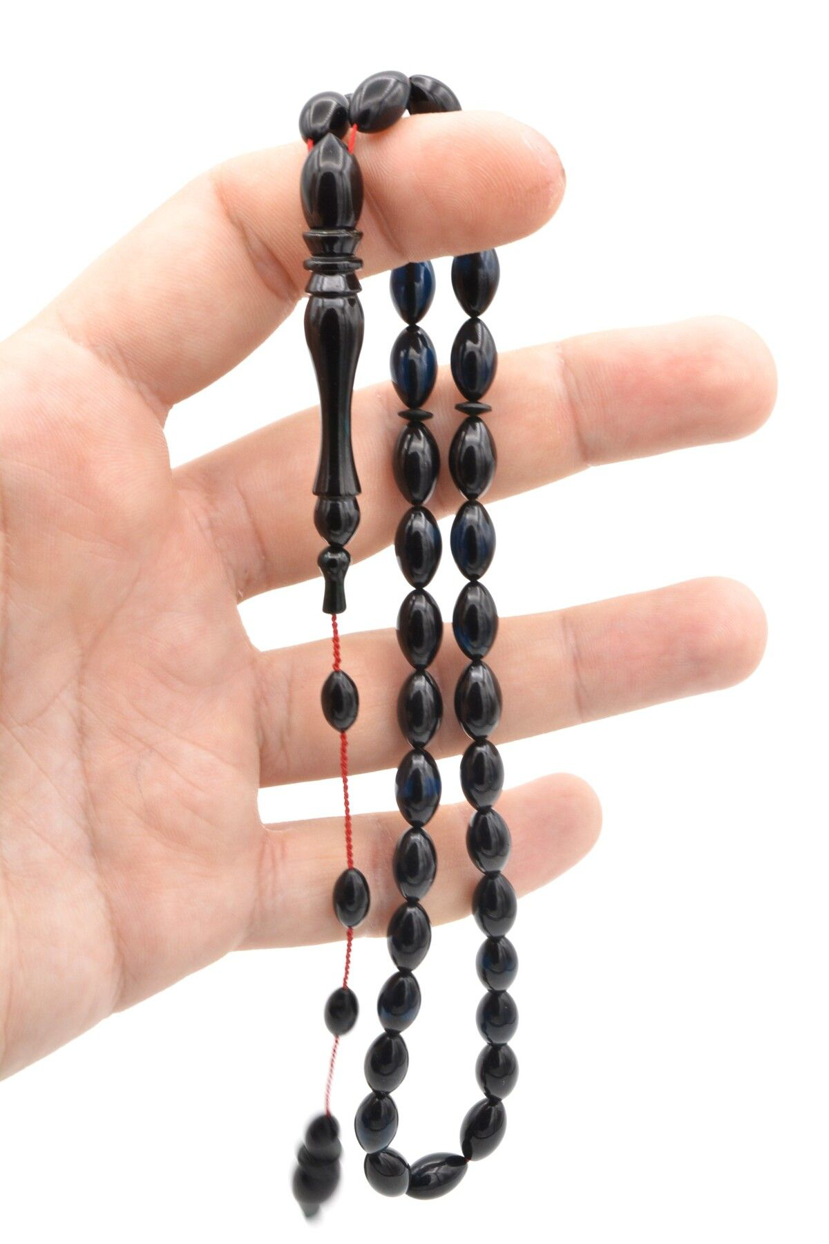 Sistemli Usta Yapımı Kalem Işi Imameli Koyu Lacivert Sıkma Kehribar Tesbih