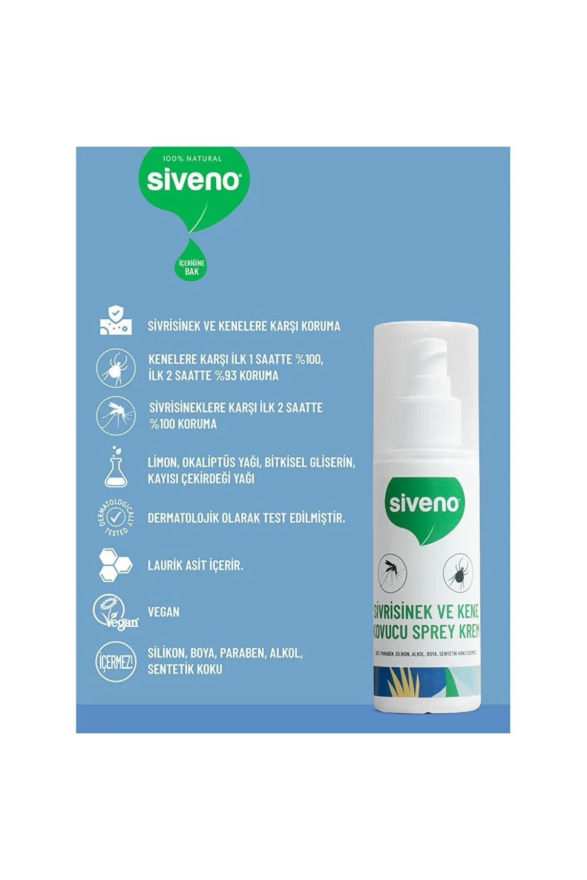 Siveno%100 Sivrisinek ve Kene Kovucu Sprey Krem 100 ml