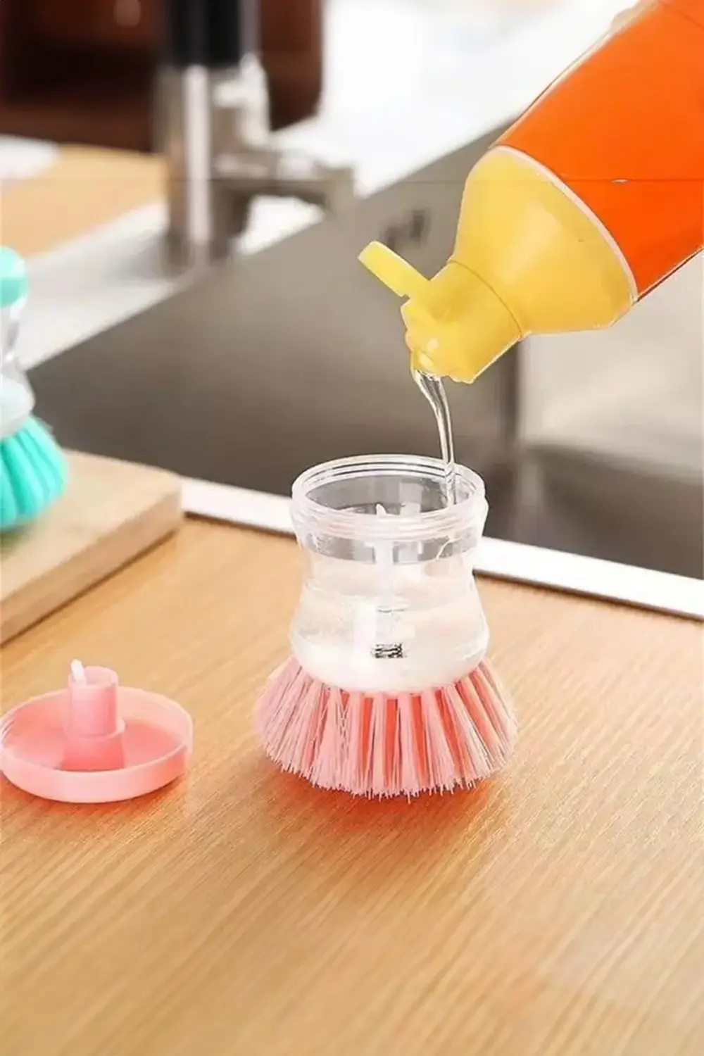 Sıvı Deterjan Hazneli Kolayca Bulaşık Yıkamak I?çin Fırça Bulaşık