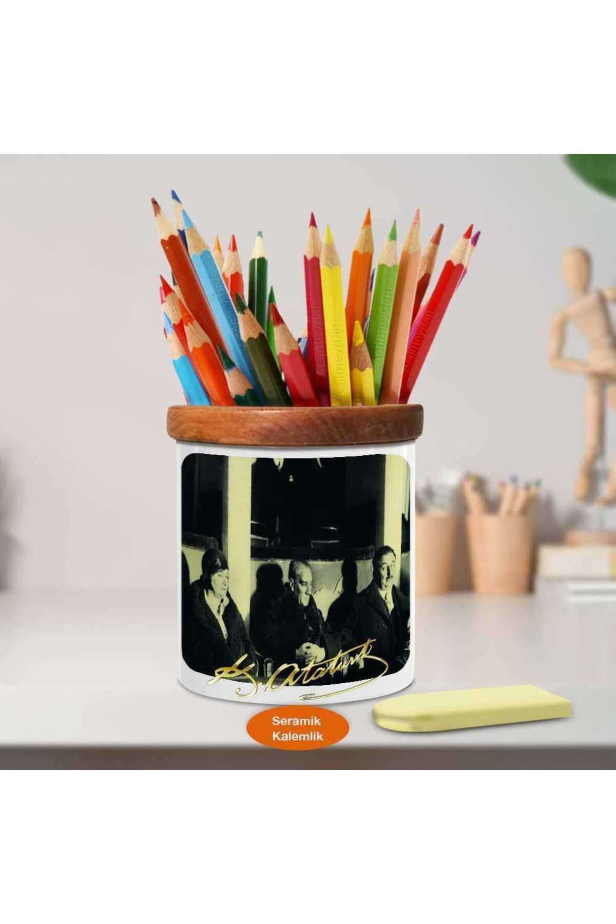 Asilmeydan Sivil Gazi Mustafa Kemal Atatürk Ahşap Seramik Kalemlik-737