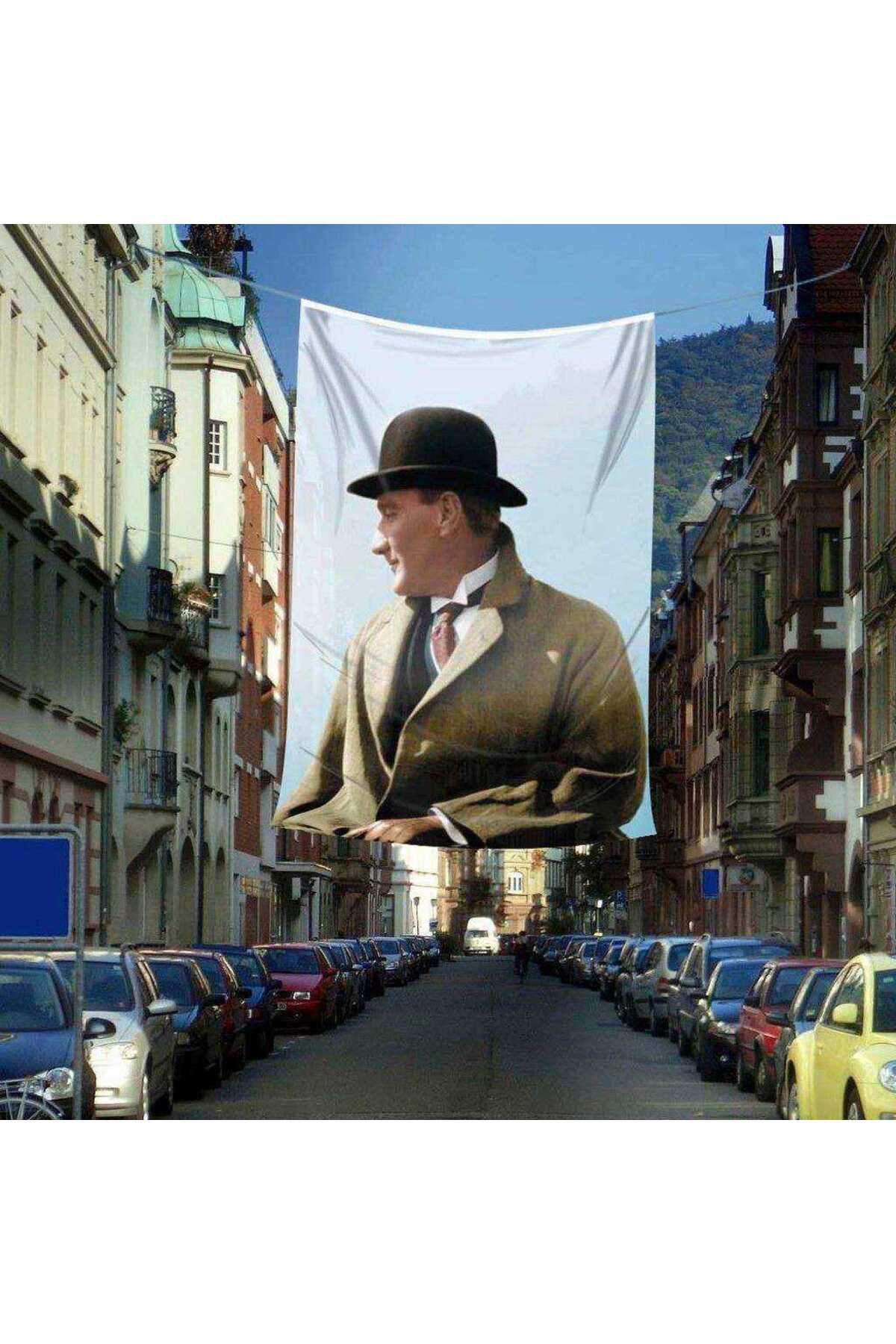 Sivil Mustafa Kemal Atatürk Poster Cephe Bayrağı - 4 x 6 metre