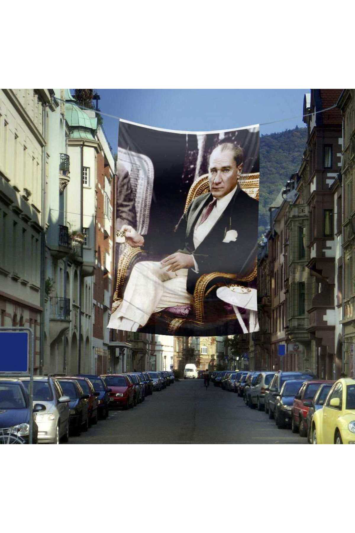 Sivil Mustafa Kemal Atatürk Cephe Raşel Poster Bayrağı -4x6 metre