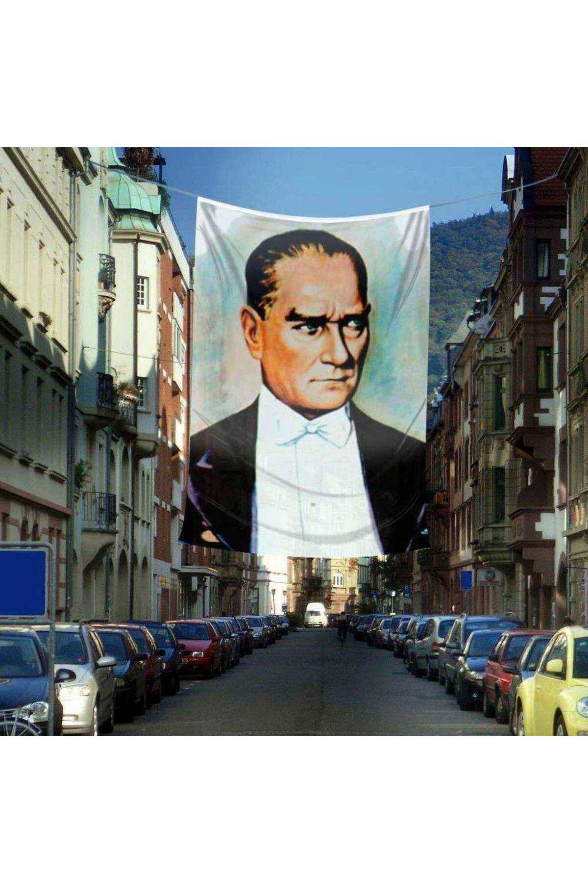 Sivil Mustafa Kemal Atatürk Portre Poster Cephe Bayrağı -Bayrak -