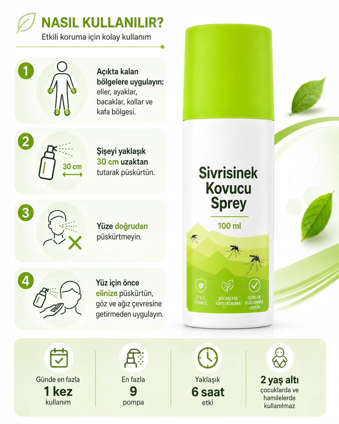 Sivrisinek Kovucu Sprey 100 ml - Taşınabilir Günlük Kullanım Vücut Spreyi