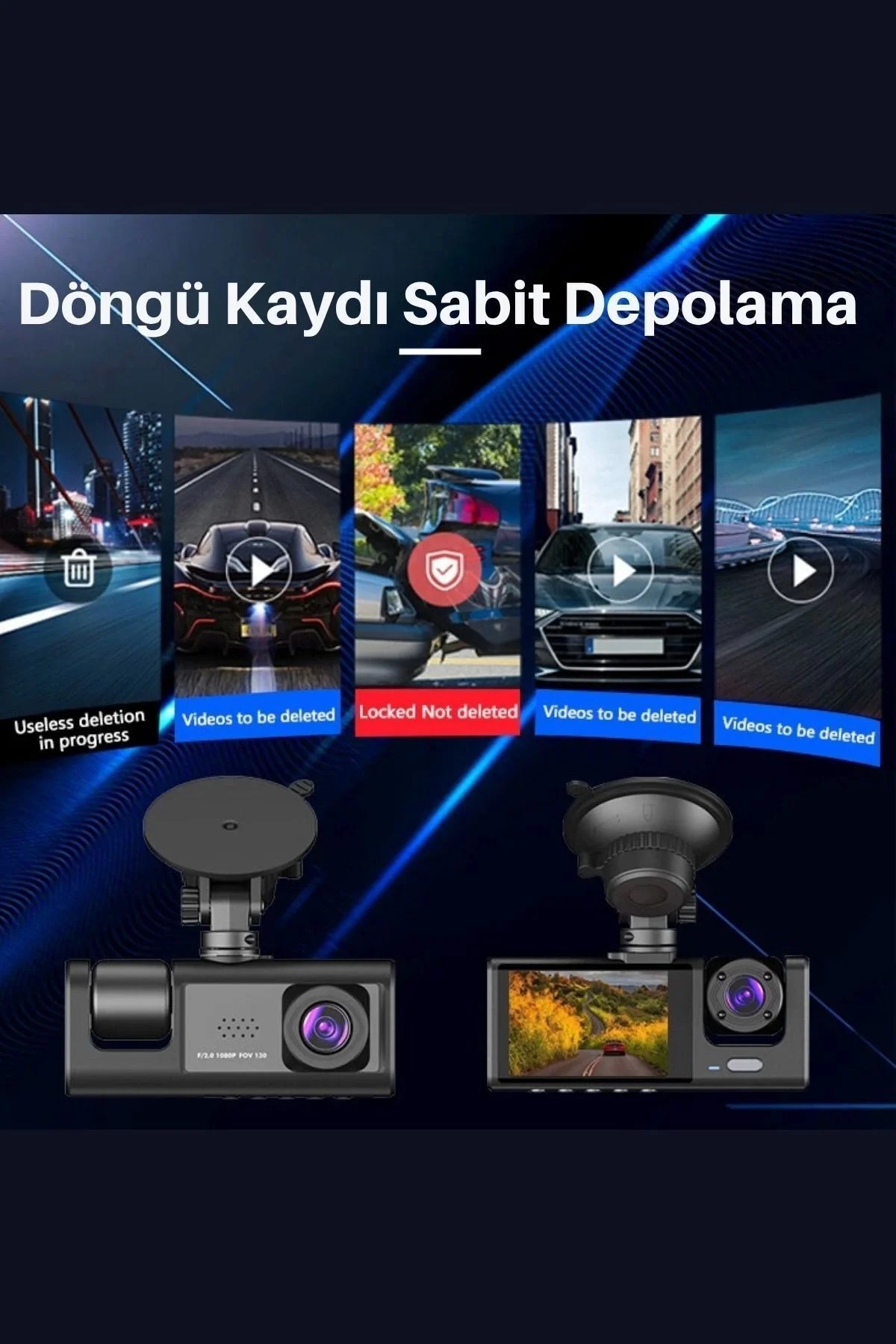Siyah 1080p Araç içi 3 Kameralı Lcd Ekranlı Gece Görüşlü , G-sensör , Geri Görüş Kamera