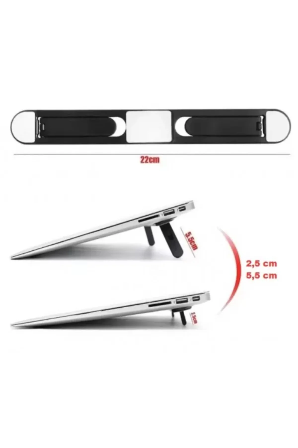 Siyah 2 Kademeli Katlanabilir ve Yapışkanlı Laptop Standı