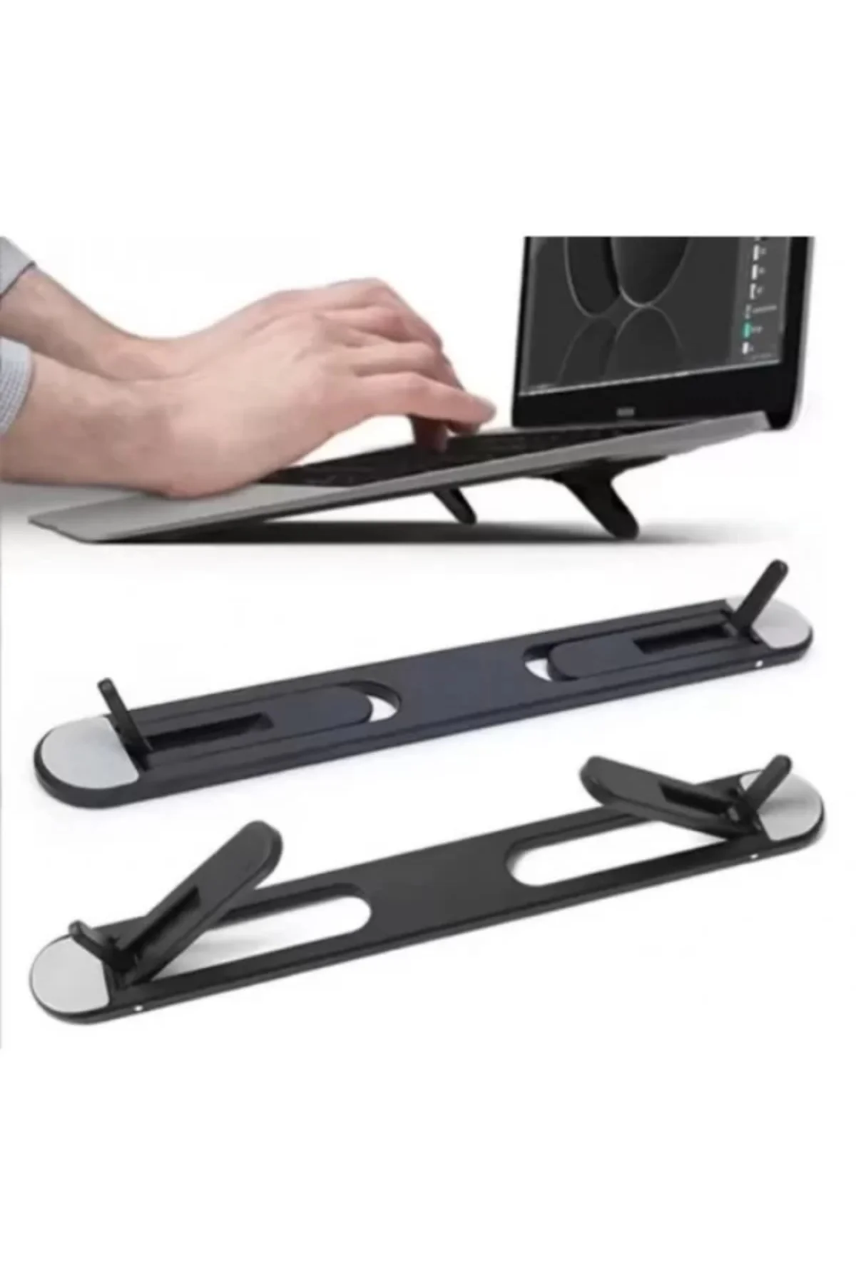 Siyah 2 Kademeli Katlanabilir ve Yapışkanlı Laptop Standı
