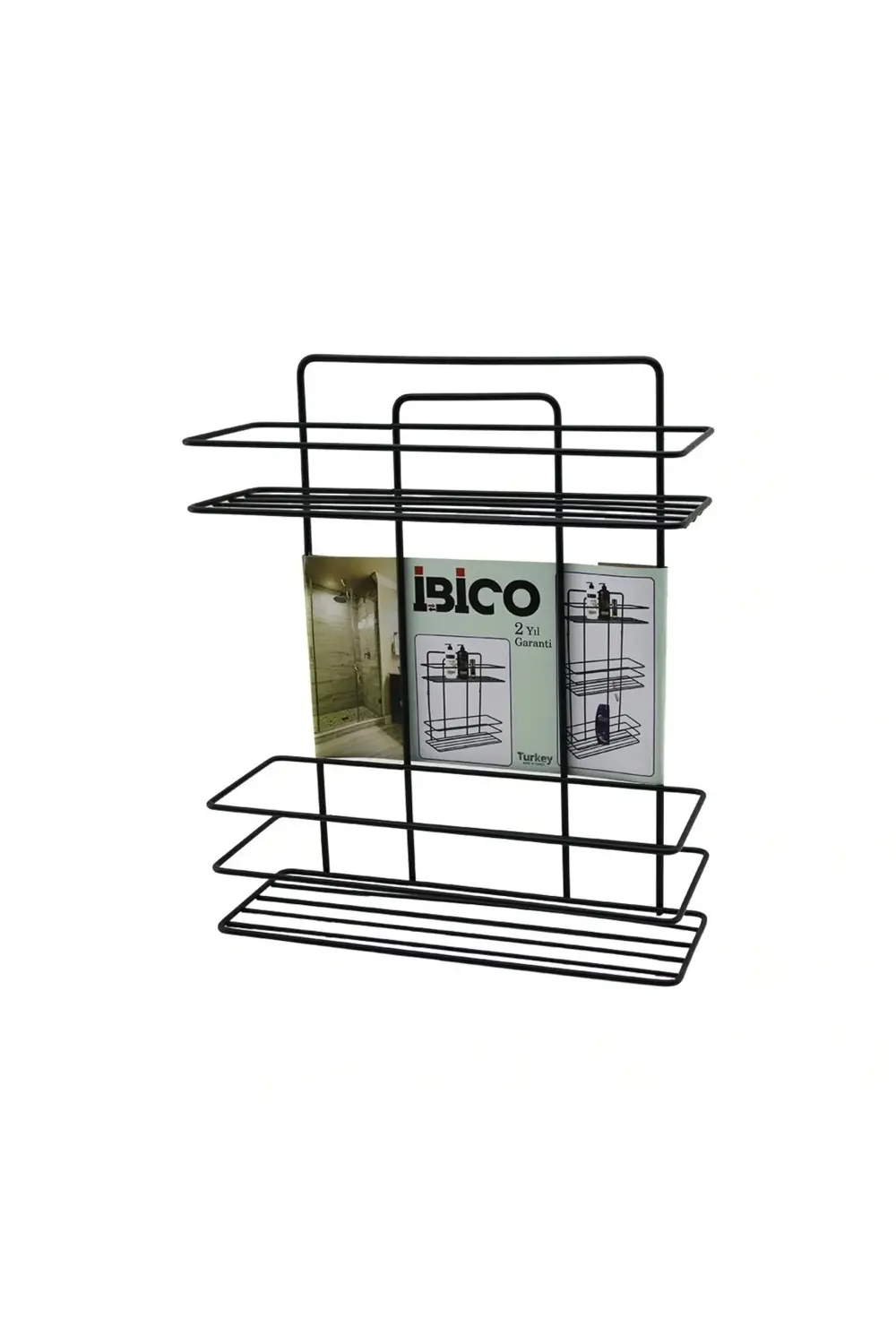 SİYAH 2 KATLI - DİKDÖRTGEN METAL BANYO KÖŞELİK - DUŞKABİN RAF - Ş