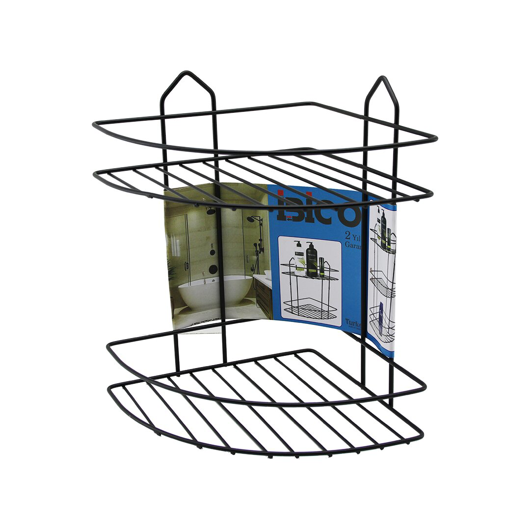 Just Cheap Store Siyah  2 Katli - Üçgen Metal Banyo Köşelik - Duşkabin Raf (4741)