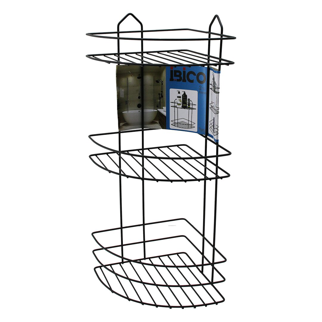 SİYAH  3 KATLI - ÜÇGEN METAL BANYO KÖŞELİK - DUŞKABİN RAF (4741)