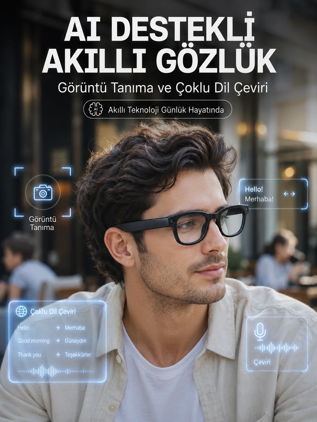 Siyah 3 Lensli Akıllı Kamera Gözlüğü 8 MP Fotoğraf Video Çekim AI Görüntü Tanıma Bluetooth Dokunmatik Kontrollü Fiyatı, Yorumları ve Özellikleri