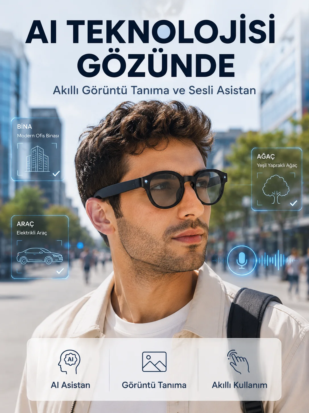 Siyah 3 Lensli Akıllı Kamera Gözlüğü Bluetooth Görüşme Müzik Kontrolü AI Sesli Asistan ve Görüntü Tanıma Fiyatı, Yorumları ve Özellikleri