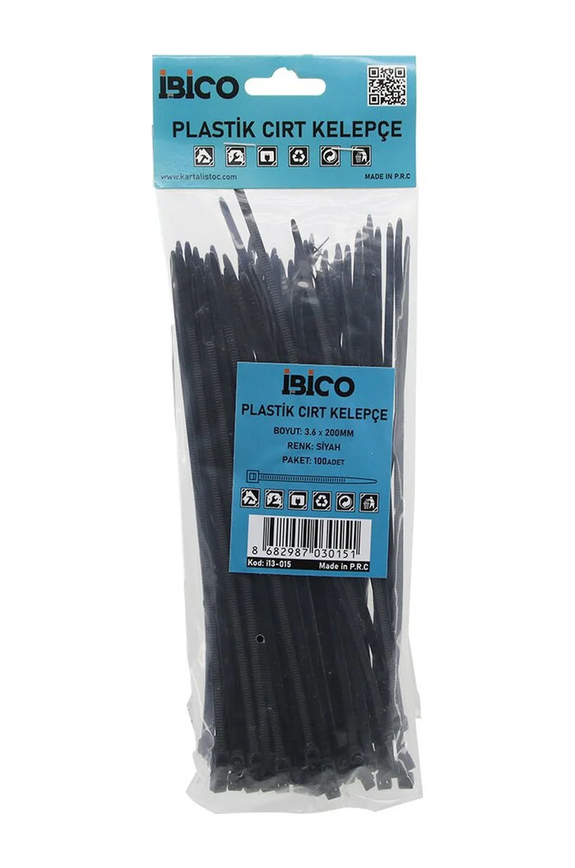 Siyah 3.6x200mm Plastik Cırt Kelepçe 100pcs 5224
