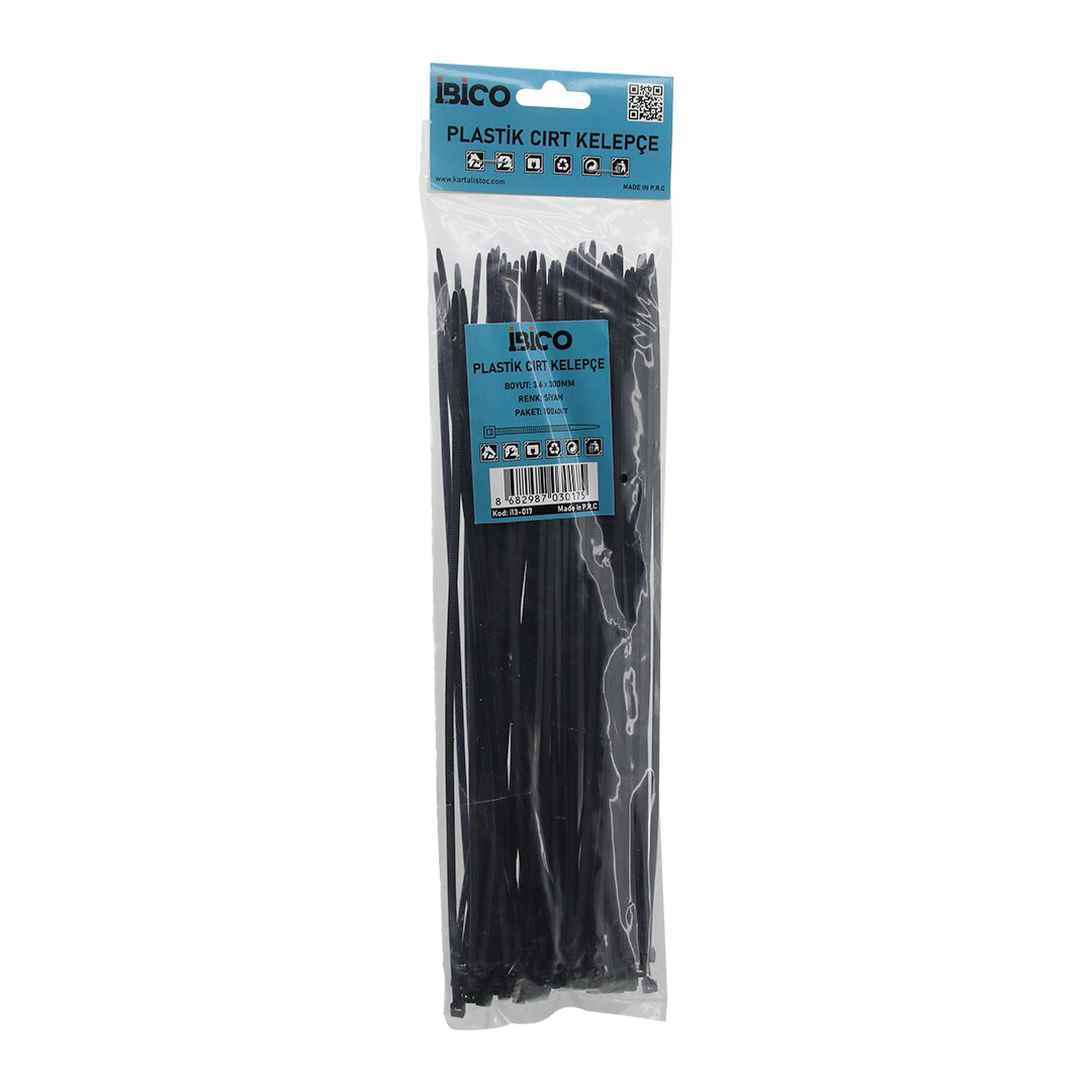 SİYAH   3.6X300MM  PLASTİK CIRT KELEPÇE  100PCS (4741)