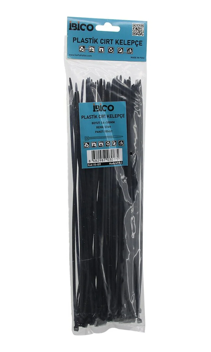 Siyah 3.6x300mm Plastik Cırt Kelepçe 100pcs 5224