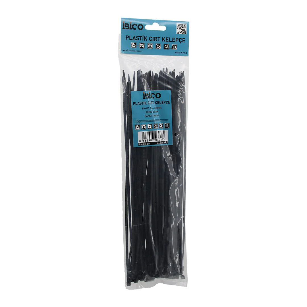 Siyah 3.6X300MM Plastik Cırt Kelepçe 100PCS