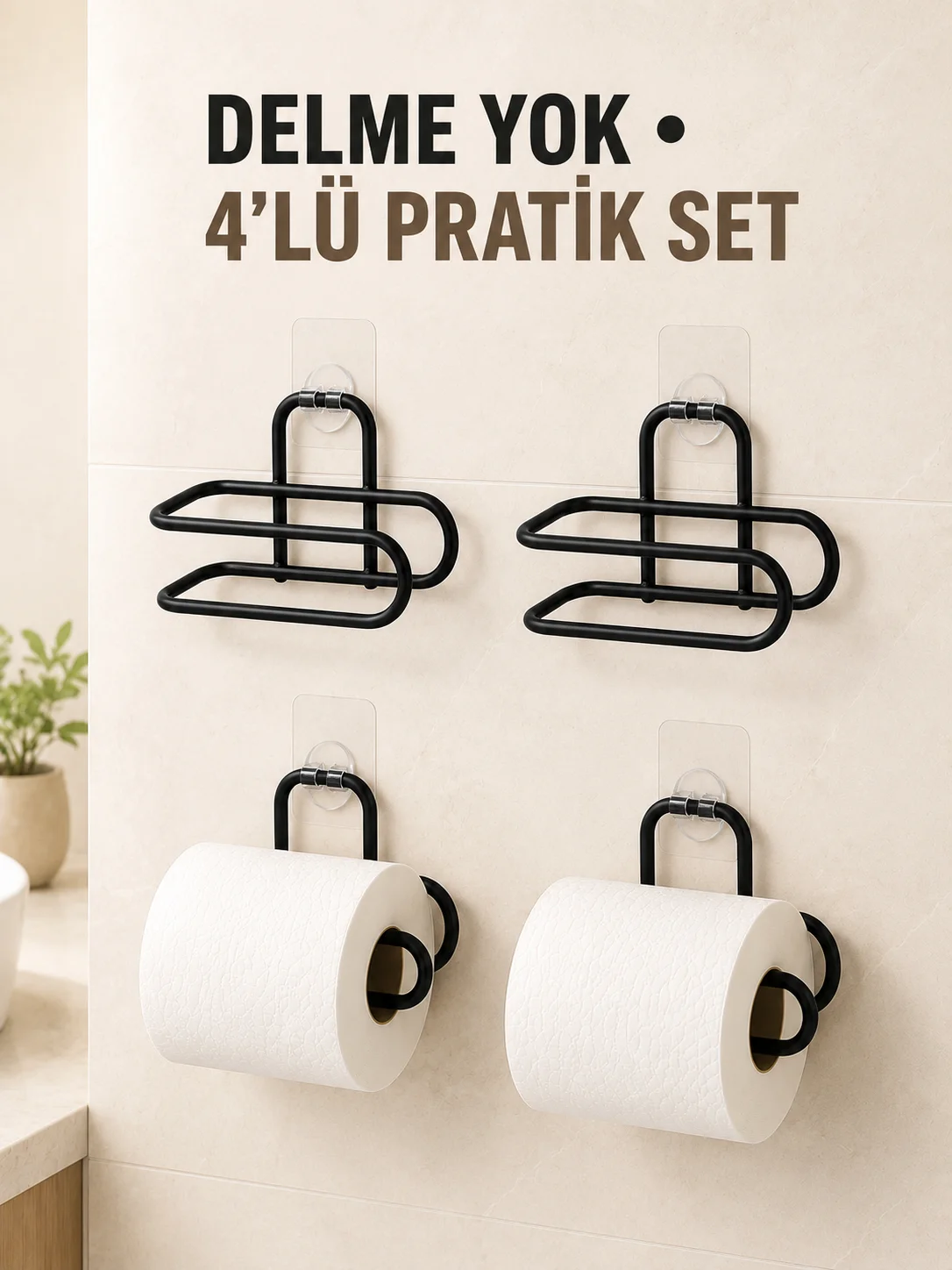 Siyah 4 Adet Metal Tuvalet Kağıdı Tutucu Kendinden Yapışkanlı Delmeden Montaj Banyo Askısı Fiyatı, Yorumları ve Özellikleri