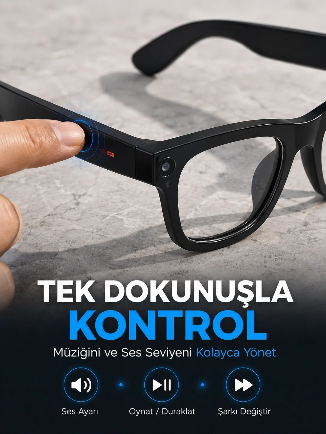 Siyah AI Destekli Akıllı Gözlük Dahili Kameralı Çoklu Dil Çeviri Bluetooth Müzik ve Arama Özellikli Siyah AI Destekli Akıllı Gözlük Dahili Kameralı Çoklu Dil Çeviri Bluetooth Müzik ve Arama Özellikli
